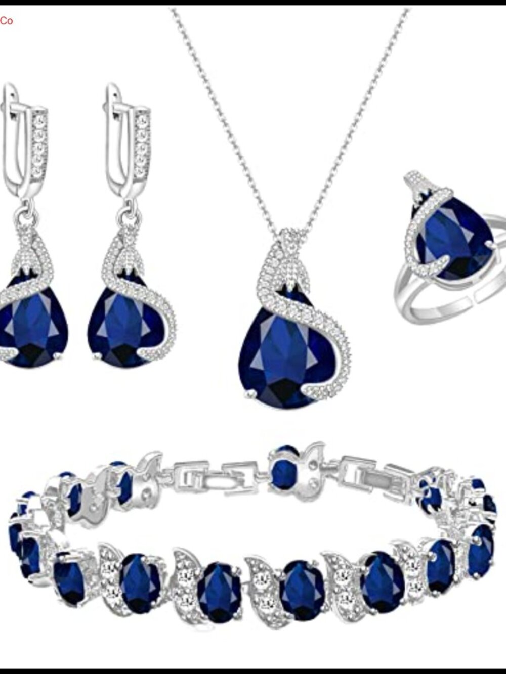 Water Drop Cubic Zirconia Jewelry Set Platinum Plated Necklace Earrings Ring